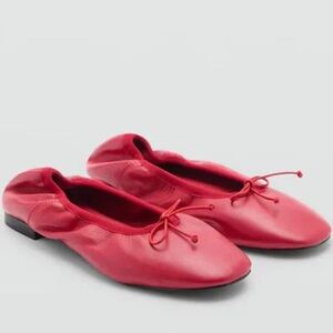 NIB MANGO RED LEATHER BOW BALLERINA BALLET FLATS SHOES 37 US 6.5